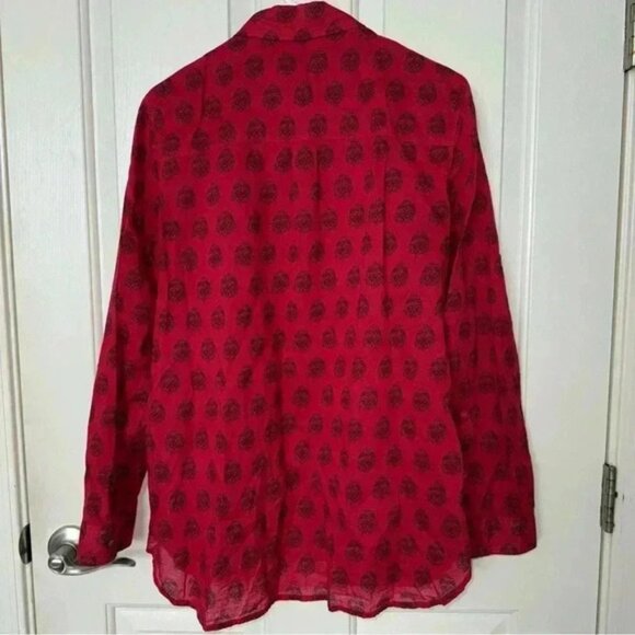 Madewell Long Sleeve Button-Up Shirt Red Black Woman’s Sz L Style A6057 Cotton - Picture 3 of 6